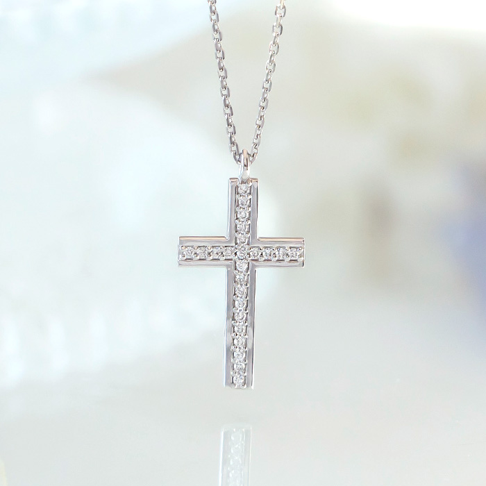 プラチナ ダイヤモンド合計0.1ct ネックレス(十字架/クロス 