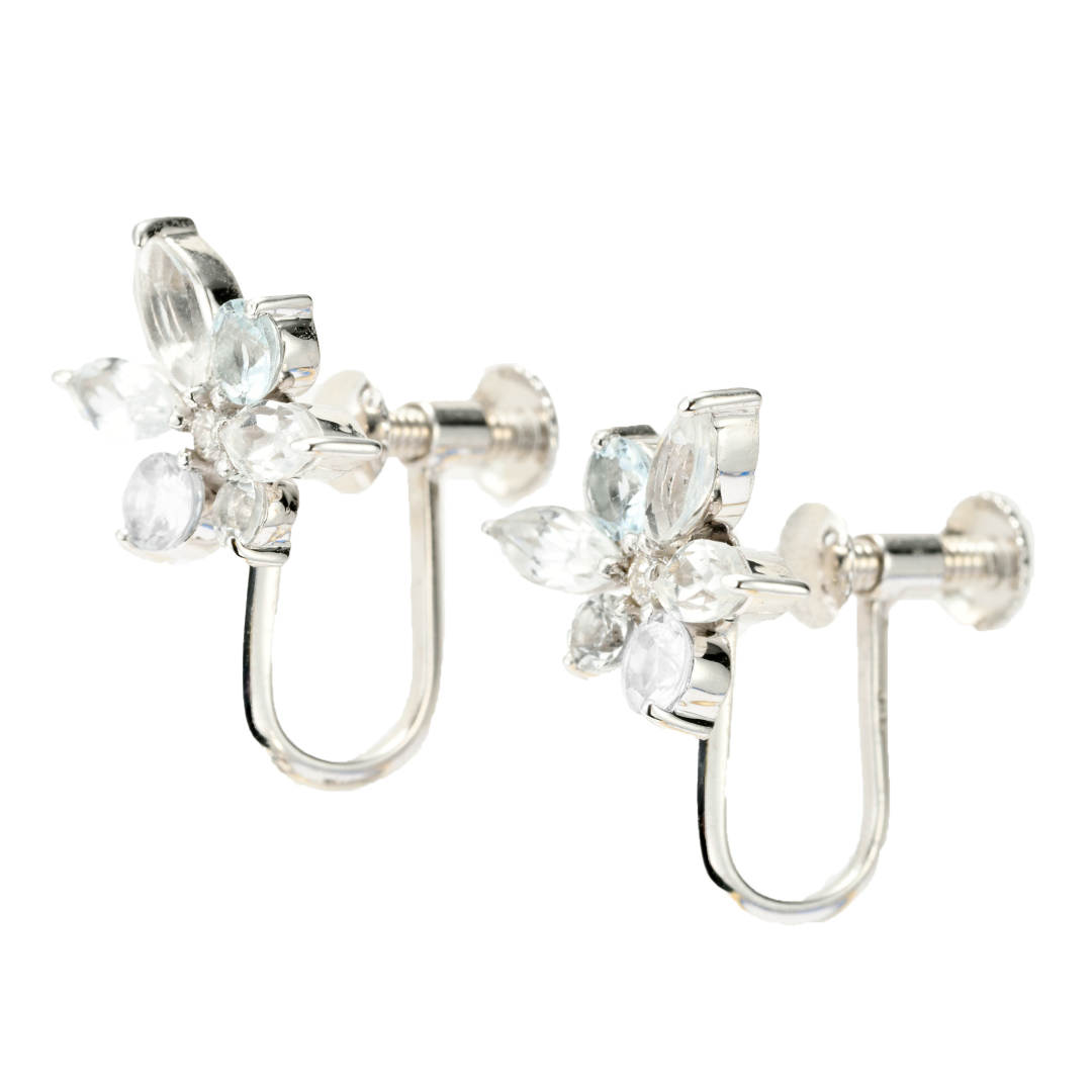 ほぅ】天然ホワイトムーンストーンのつぶつぶ枠留めイヤリング ほぅ