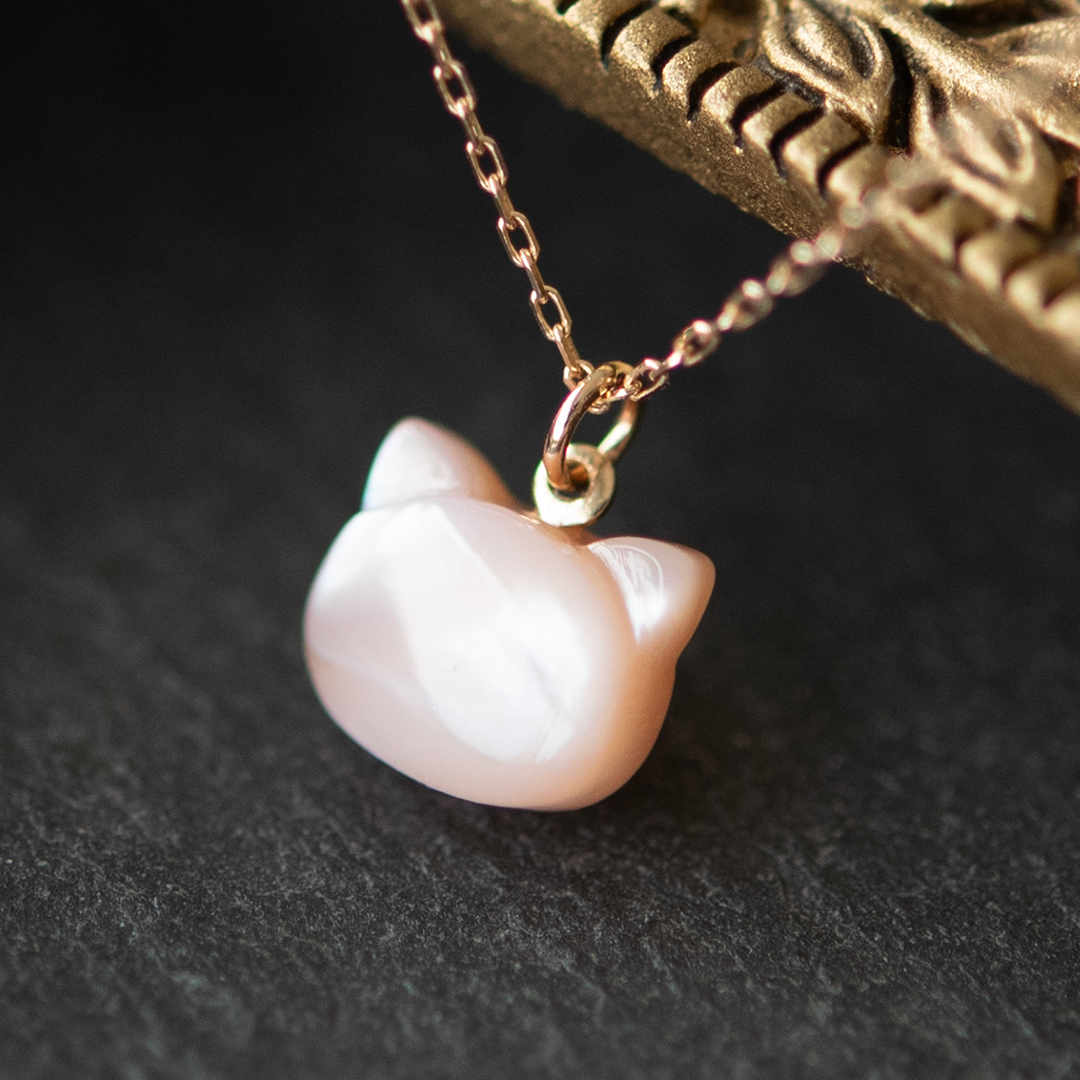 ピンクの猫cocoshink K10金ネックレス ネックレス K10イエローゴールド ピンクシェル(猫/ネコ/ねこ
