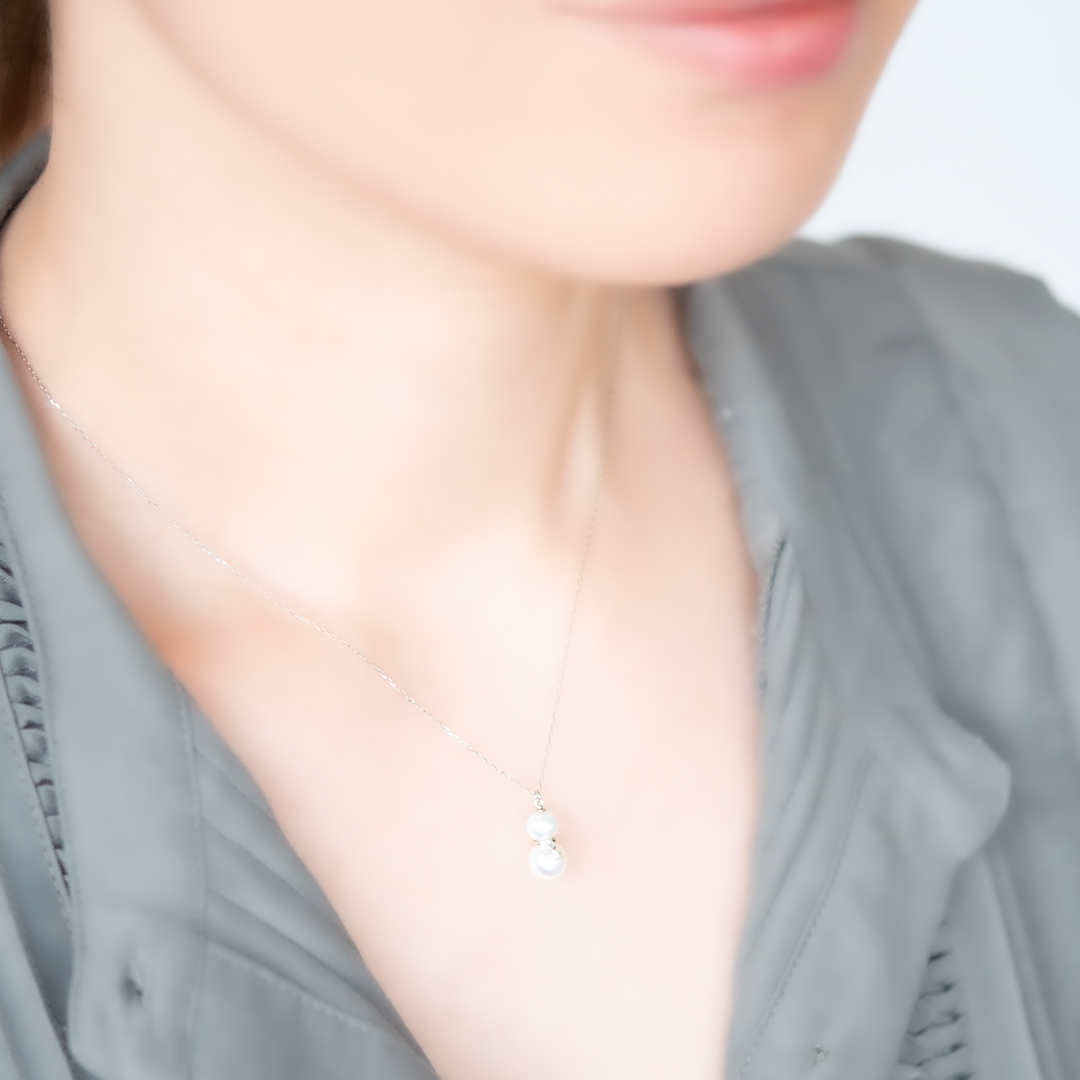 ネックレス K10ホワイトゴールド 淡水パール ダイヤモンド(JL