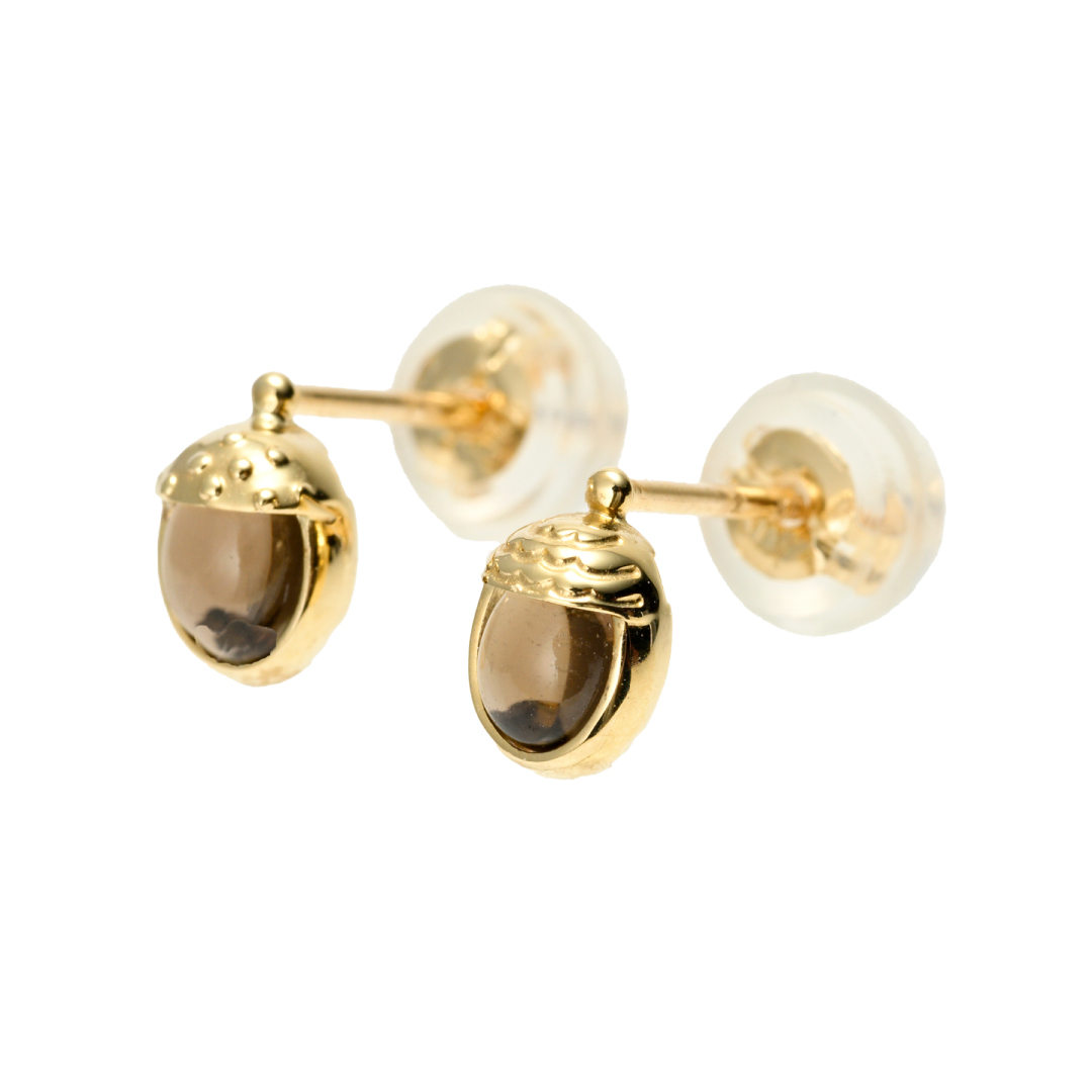 ピアス K10イエローゴールド スモーキークォーツ(JLージュエルー)(秋