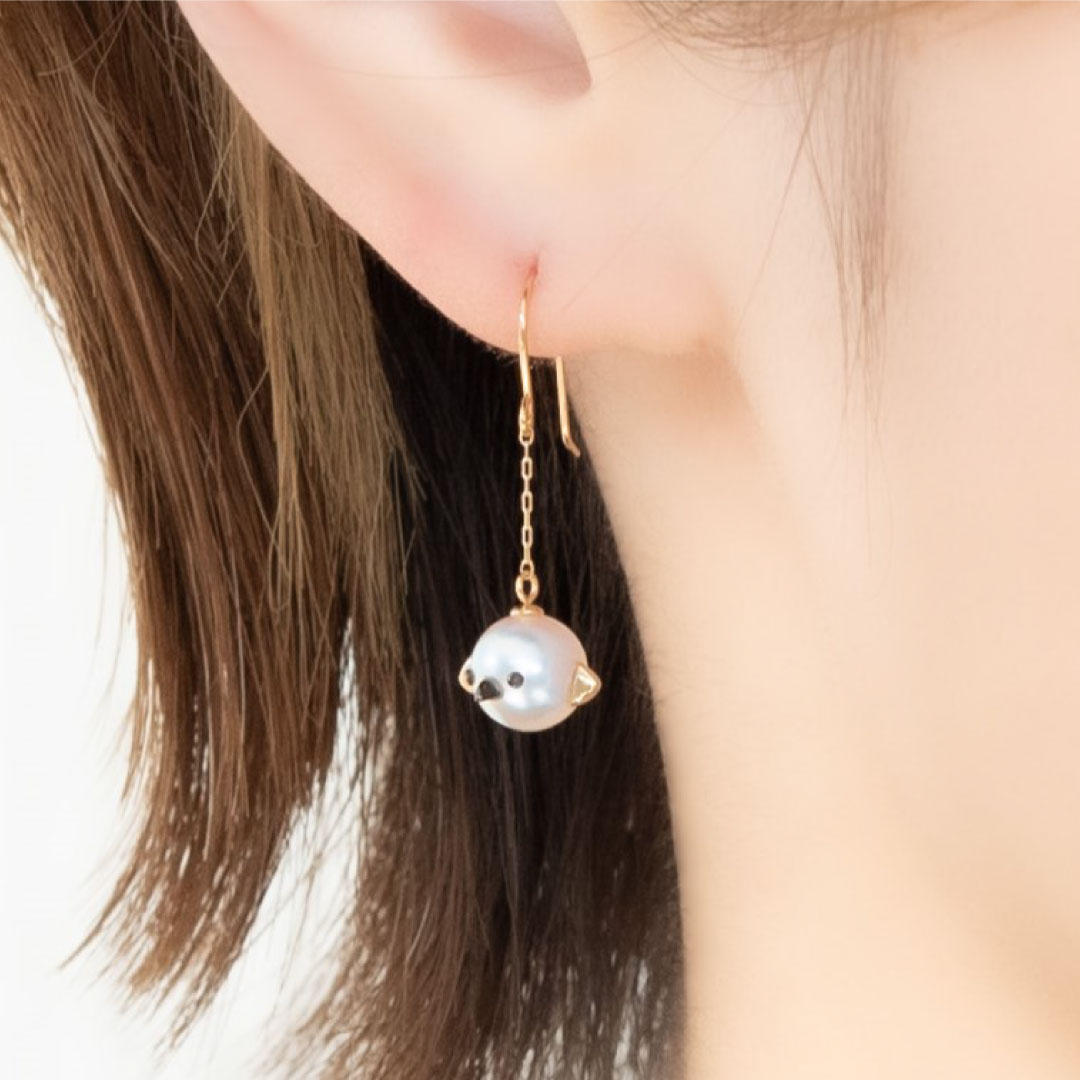 片方】フックピアス K10イエローゴールド ブラックルテニウム